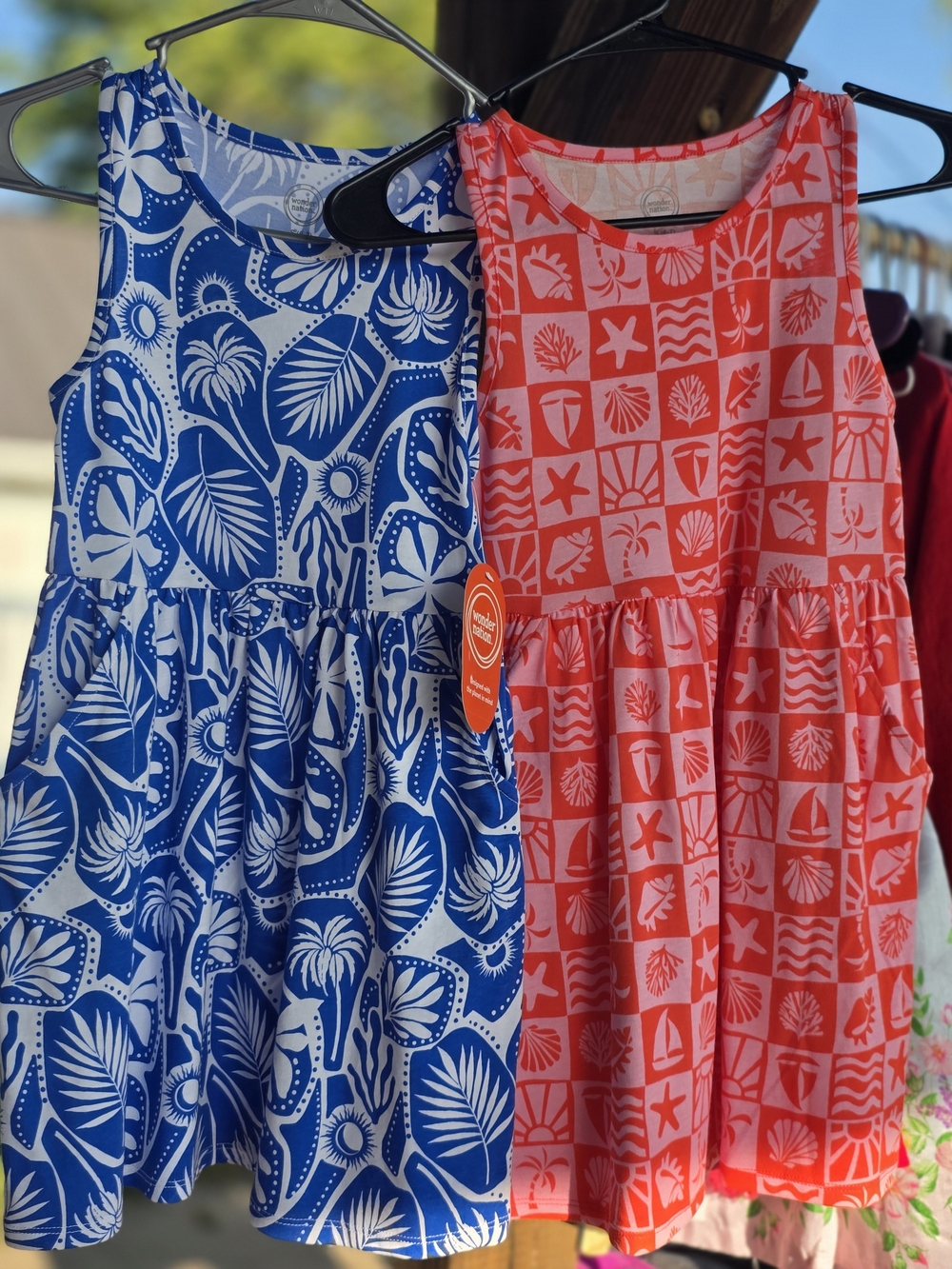 wonder nation Blue & Coral Tropical Print Sleeveless Dresses 6 S